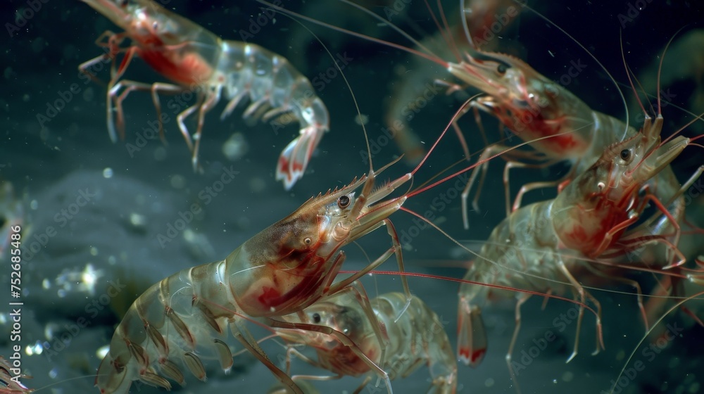 The echoes of life can be heard deep below the surface as the loud rumbling of hundreds of shrimp echoes off the ane hydrate structures. These shrimp feed off the bacteria The echoes of life can be heard deep below the surface as the loud rumbling of hundreds of shrimp echoes off the ane hydrate structures. These shrimp feed off the bacteria