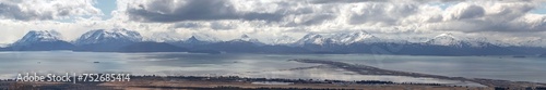 Panoramic aerial sea landscape view of Homer Spit in Kachemak Bay in Alaska United States