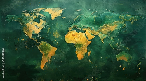 world map in green and yellow colours