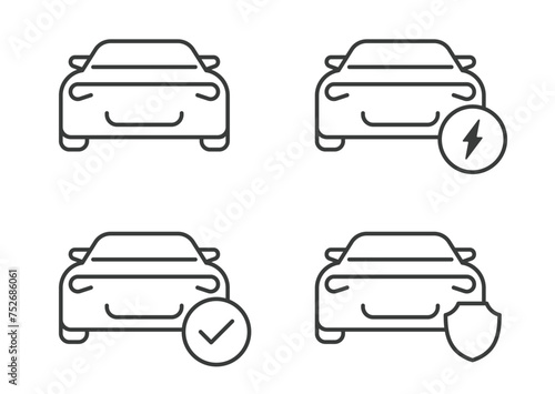 car icons set, linear signs car charging and protection