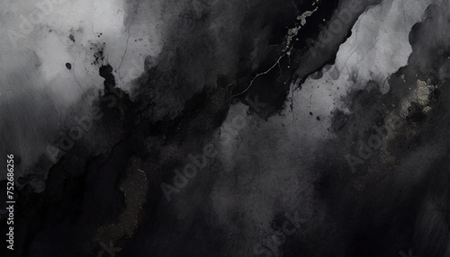 Abstract art black paint background with liquid fluid grunge texture.