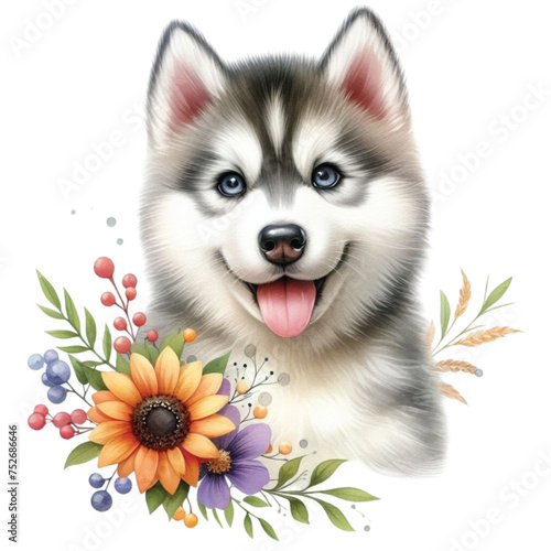 dog cute  siberian clipart watercolor 