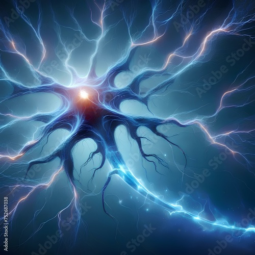body of a neuron receiving an electrical impulse