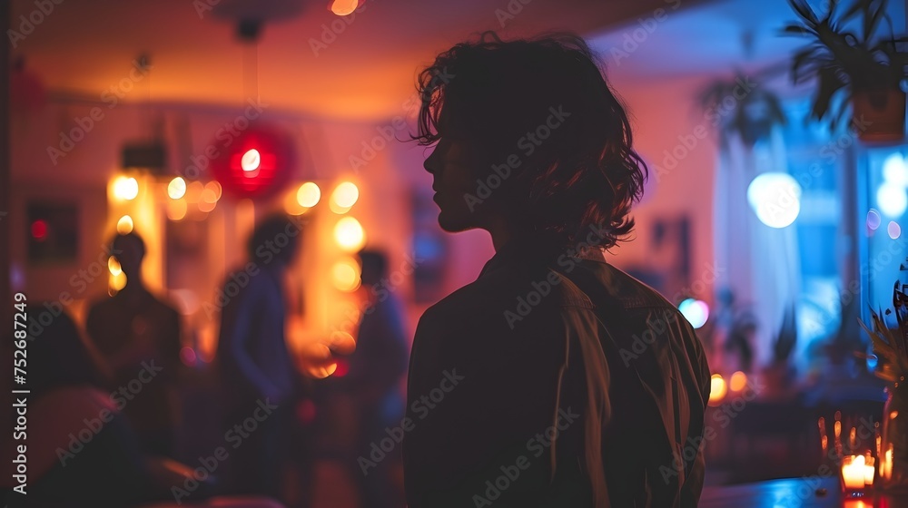 Person with Antisocial Personality Disorder Standing Alone at a Party