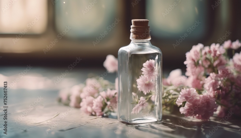 view of Bottle with flowers standing on floor image background view of Bottle with flowers standing on floor image background