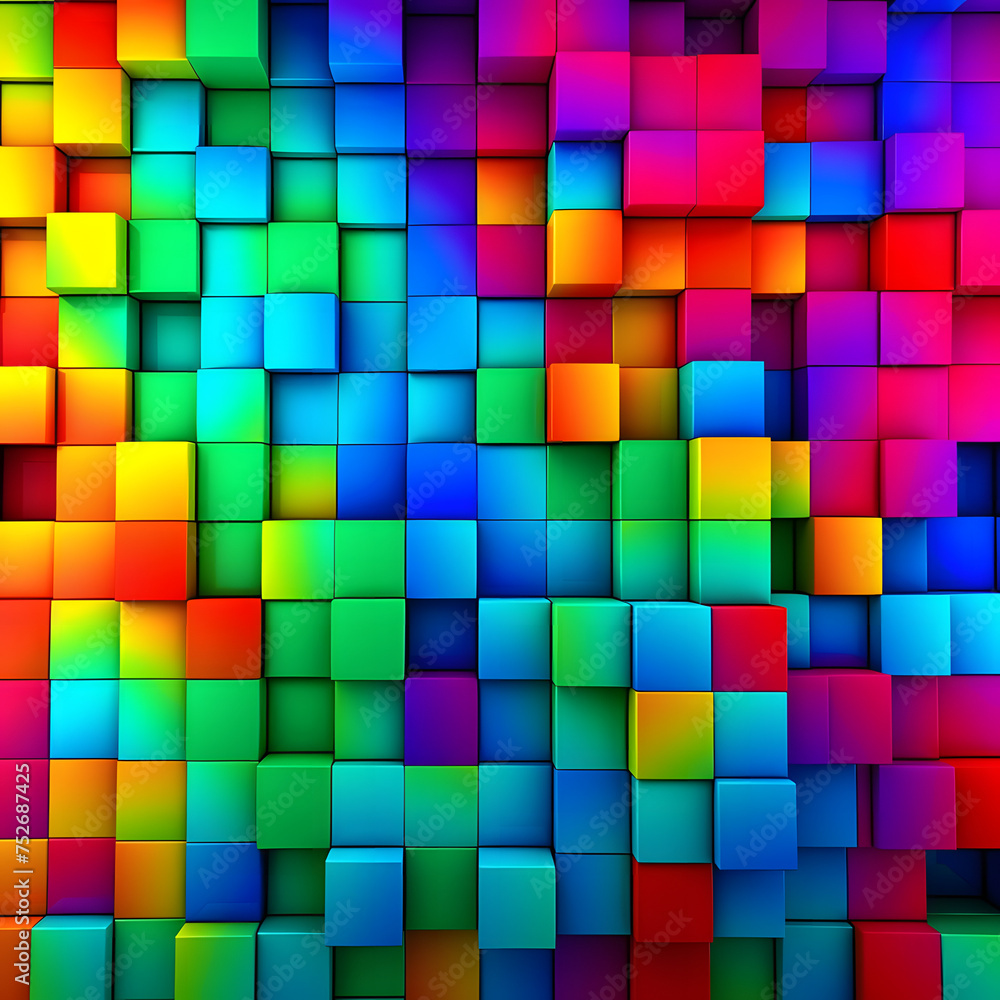 Rainbow of colorful blocks abstract background - 3d render