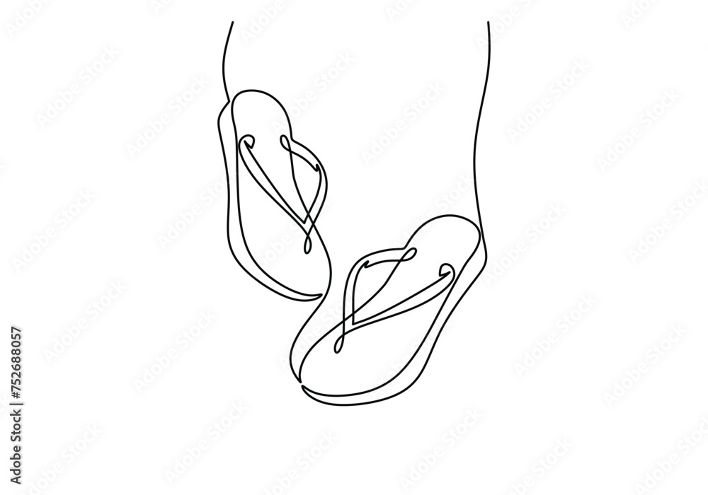 Flip flops beach in continuous one line drawing. Flip flops beach in continuous one line drawing.