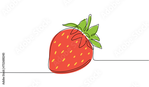 Continuous line drawing strawberry fruit. Healthy food natural organic concept. Vector illustration editable stroke.