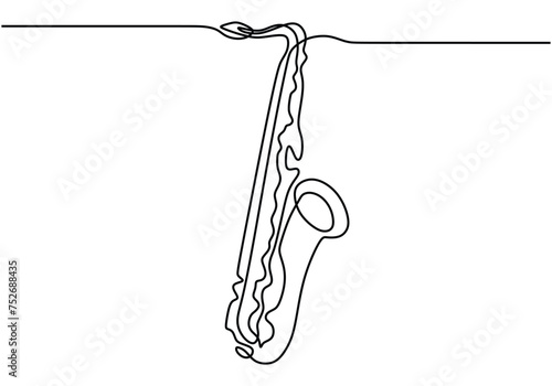 Continuous line drawing of classical saxophone. Saxophone jazz music instrument.