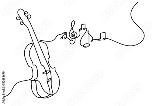 Continuous line violin instrument. Music classical for melody and symphony.