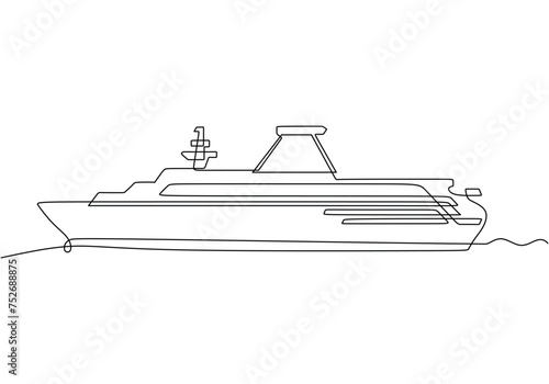 Cruise ship vector. One line art drawing. Continuous single line art.