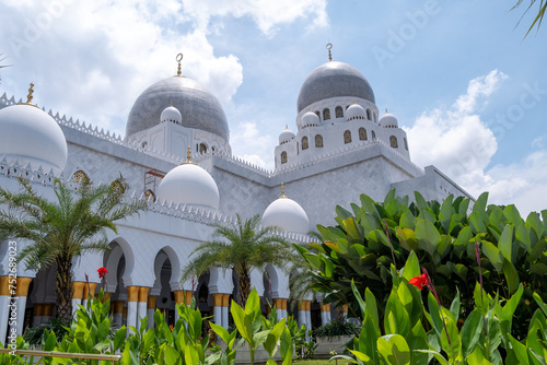 Exterior landscape of the Sheikh Zayed Grand Mosque, in the city of Solo, Central Java, Indonesia