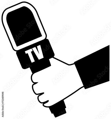microphone illustration journalist silhouette media logo interview icon reporter outline hand speech camera news equipment press communication technology audio shape camera news for vector graphic
