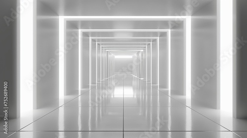 Futuristic corridor interior with glowing lights. Great for technology background.