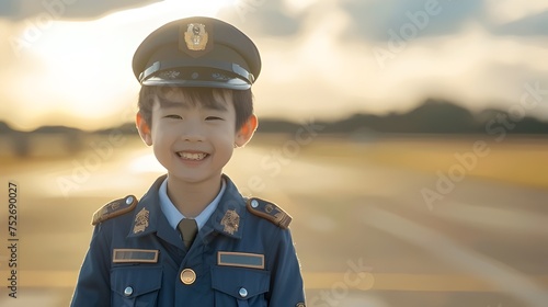 Smiling boy wearing a milit...