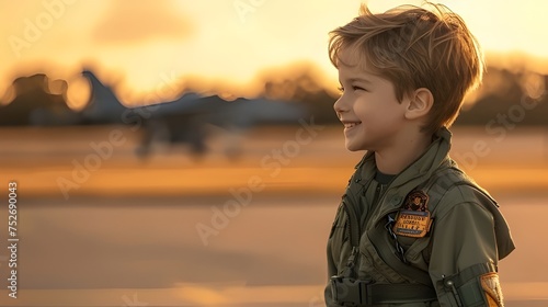 Smiling boy wearing a milit...