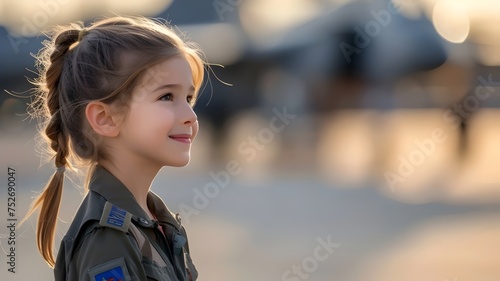 Smiling girl wearing a mili...