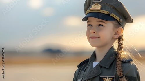 Smiling girl wearing a mili...
