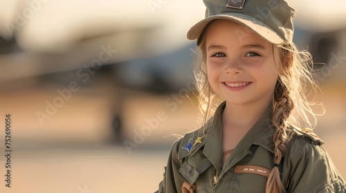 Smiling girl wearing a mili...