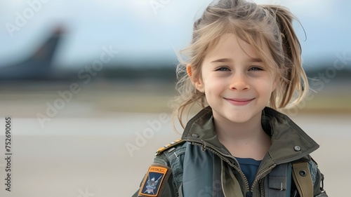 Smiling girl wearing a mili...