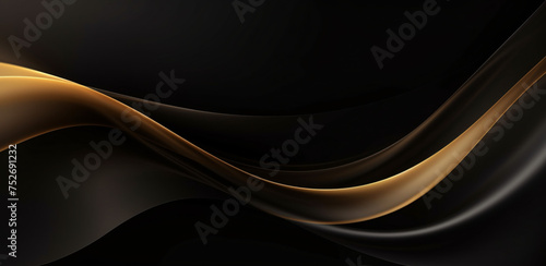 Black and gold abstract wavy background. Space for text or image