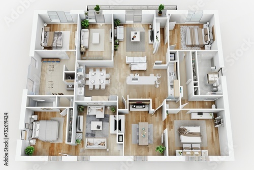 Traditional apartment floor plan with separate formal living and dining areas, on isolated white background, Generative AI