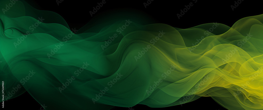 Abstract green and yellow smoke on black background. Green, yellow or orange colors, Space for text or image - obrazy, fototapety, plakaty 