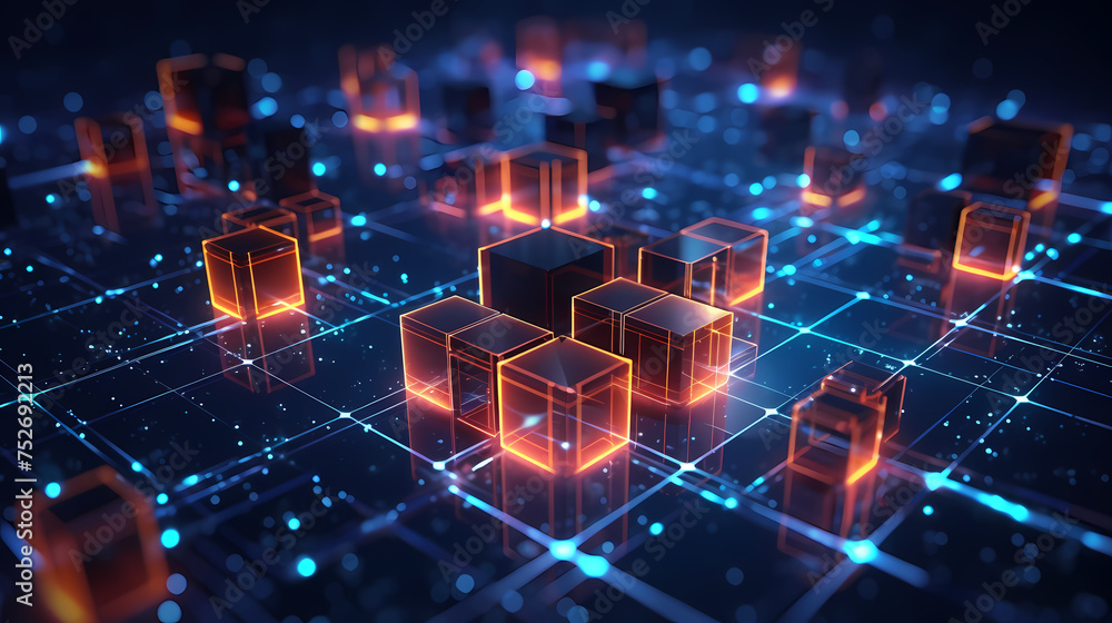 Obraz premium Blockchain new technology transmission with digital background