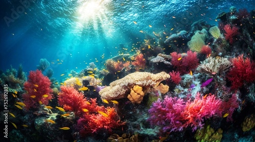 海とサンゴ礁、カラフルな熱帯の海中の風景 photo