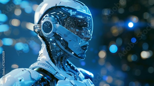 humanoid AI robot, future futuristic AI artificial intelligence industry automated digital world metaverse augmented reality technology concept #752693009