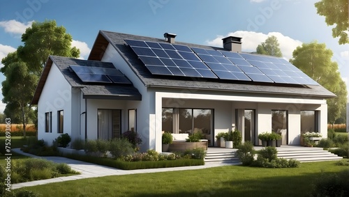 Sustainable home power solutions with solar panels on roofs harnessing natural energy Generative AI