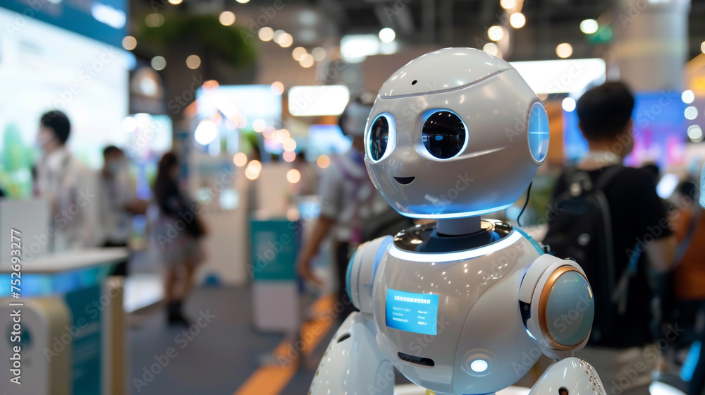 AI robot at technology expo. Technology and innovation. AI robot at technology expo. Technology and innovation.