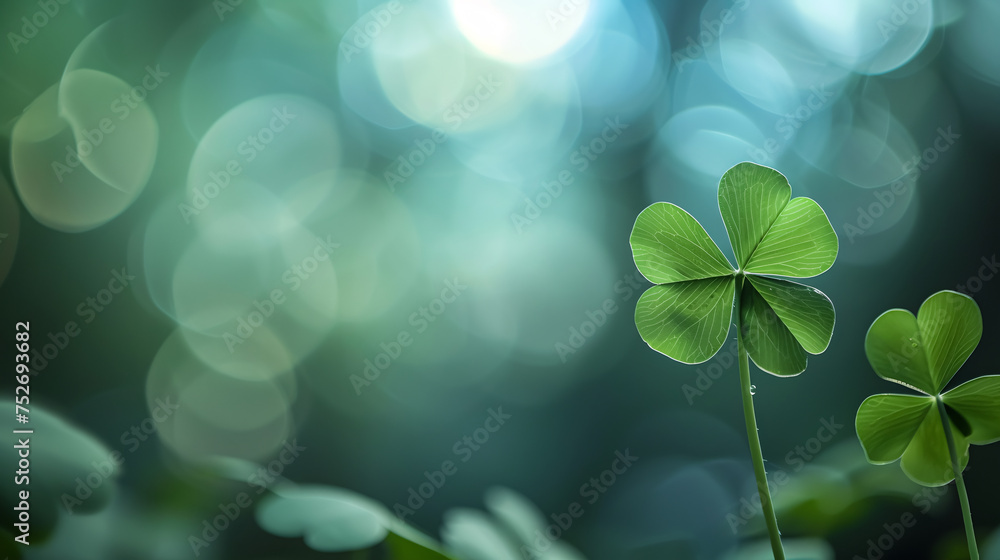 closeup of a lucky shamrock with a blurred background - obrazy, fototapety, plakaty 