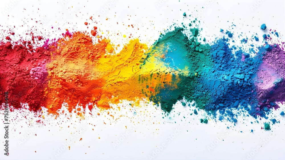 Color Powdered Spectrum on White Background, Creating a Bright and Festive Pattern Inspired by the Holi Festival Color Powdered Spectrum on White Background, Creating a Bright and Festive Pattern Inspired by the Holi Festival