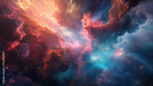 "宇宙の幻影：クォークの複雑な模様が光り輝く抽象的な宇宙風景"