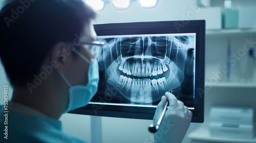 男性の歯科医師が歯のレントゲンを使用するリアルなシーン photo