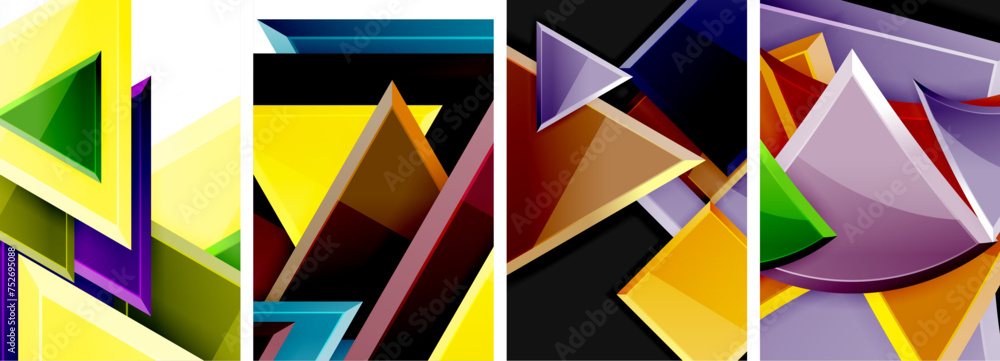 Glossy triangles geometric poster set for wallpaper, business card, cover, poster, banner, brochure, header, website Glossy triangles geometric poster set for wallpaper, business card, cover, poster, banner, brochure, header, website