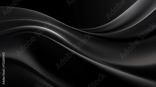 Black abstract wavy background. Black and silver colors, Space for text or image