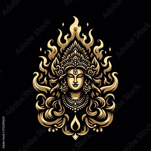 Wallpaper Mural Highly decorative mythological character illustration combining Hindu symbolism and Balinese ornamental style. The design features intricate patterns, sacred crown ornaments, lotus elements, and a sym Torontodigital.ca