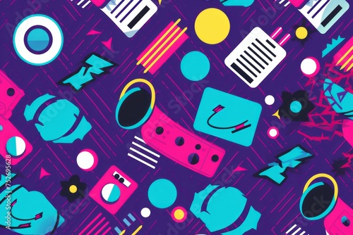 Transport your design to the heyday of the 90s with a collection of seamless patterns background, showcasing retro graphics and bold hues, Generative AI