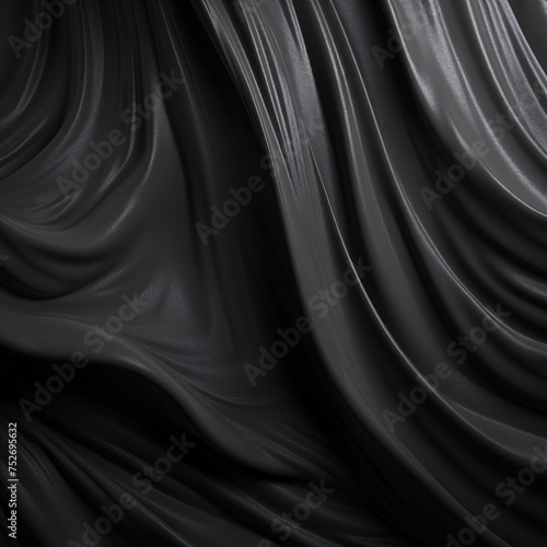 Black satin drapery background. Black and silver colors, Space for text or image