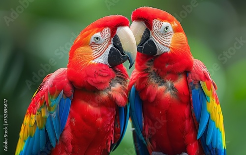 Intimate Perching, Scarlet Macaws Bring Vibrancy to Green Scenery