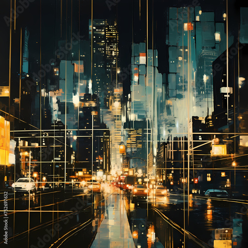 Abstract collage of city lights at night. © Cao
