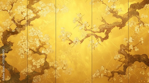 金の屏風テクスチャー、松5