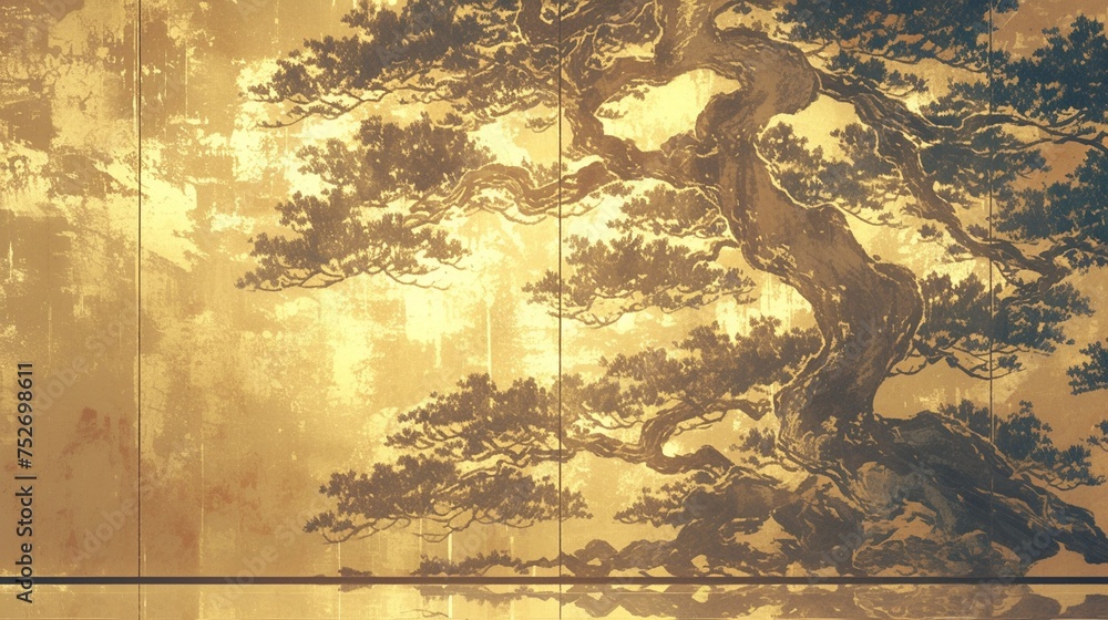 Fototapeta premium 金の屏風テクスチャー、松14