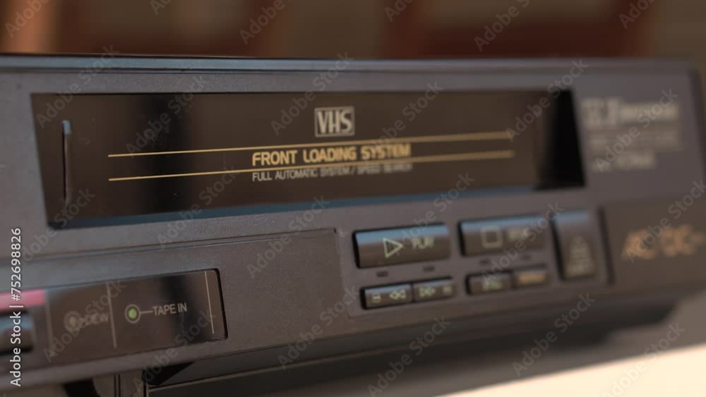 VCR Player Close Up, Pressing Stop and Eject VHS Video Tape VCR Player Close Up, Pressing Stop and Eject VHS Video Tape