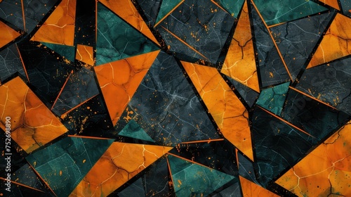 fabric with a background of black and orange geometric lines, intricate line work, dark green and cyan, valentine penrose, organic material, batik, pristine geometry psycadelic photo