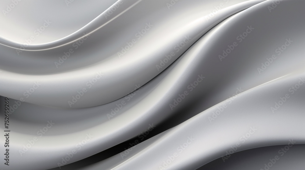 Abstract background with metallic wavy folds of white cloth. Silver, white, metallic colors, Space for text or image - obrazy, fototapety, plakaty 