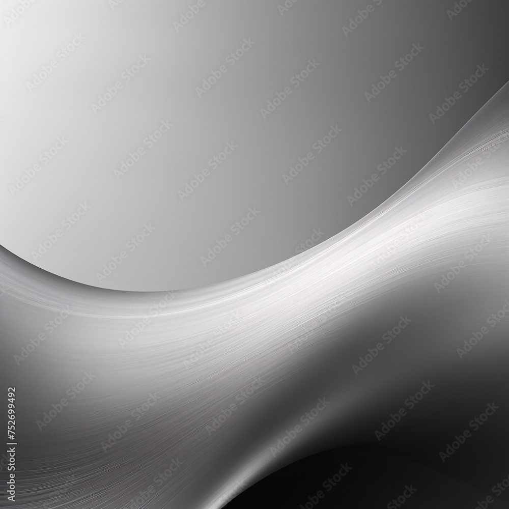 Abstract metallic background with smooth wavy lines in gray and white colors. Silver, white, metallic colors, Space for text or image - obrazy, fototapety, plakaty 