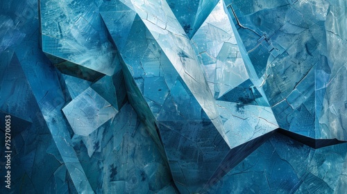 Futuristic cold ice crystal texture with geometric shapes and a deep blue hue.